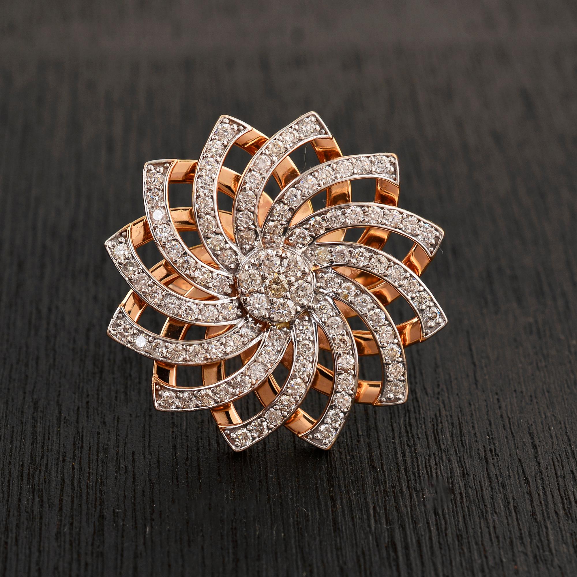 For Sale:  2.10 Carat SI Clarity HI Color Diamond Flower Ring 18 Karat Rose Gold Jewelry 7