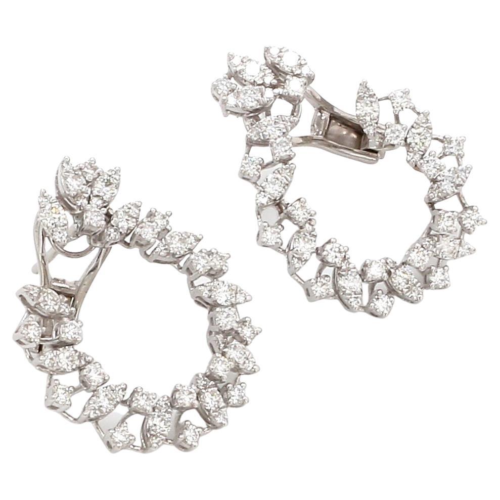 2.10 Carat SI Clarity HI Color Diamond Hoop Earrings 18 Karat White Gold Jewelry