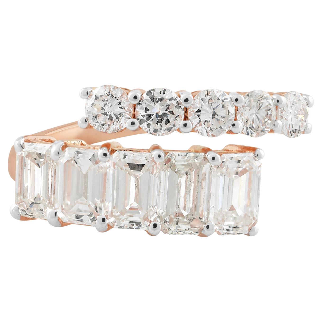 2,10 Carati SI Chiarezza HI Colore Diamante Taglio Smeraldo Anello a fascia fine in oro rosa 18k