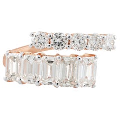 2,10 Quilates SI Claridad HI Color Diamante Corte Esmeralda Anillo Envolvente Fino Oro Rosa 18k