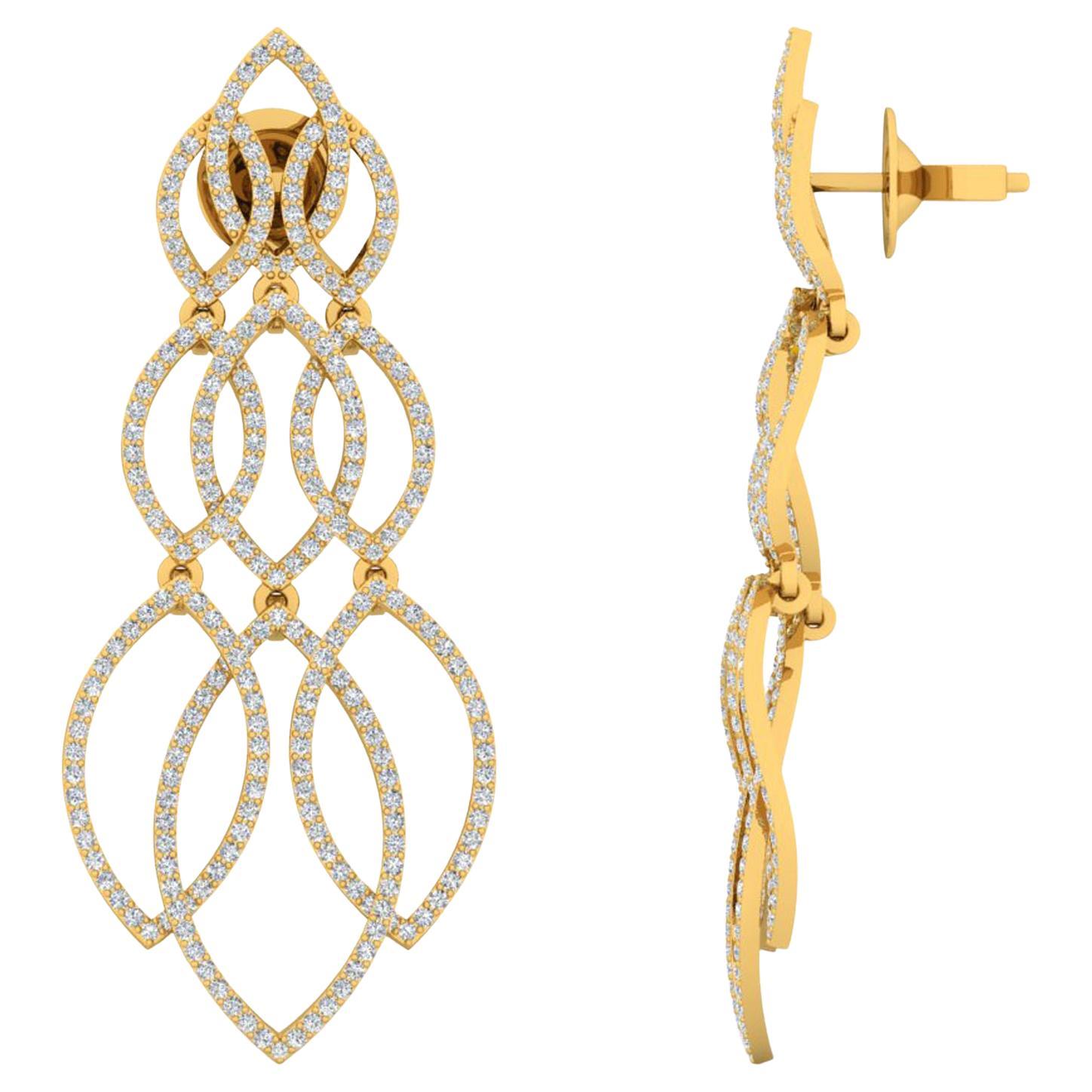 2,10 Karat SI/H Pave Diamant 14 Karat Gelbgold Filigranes Design Ohrringe