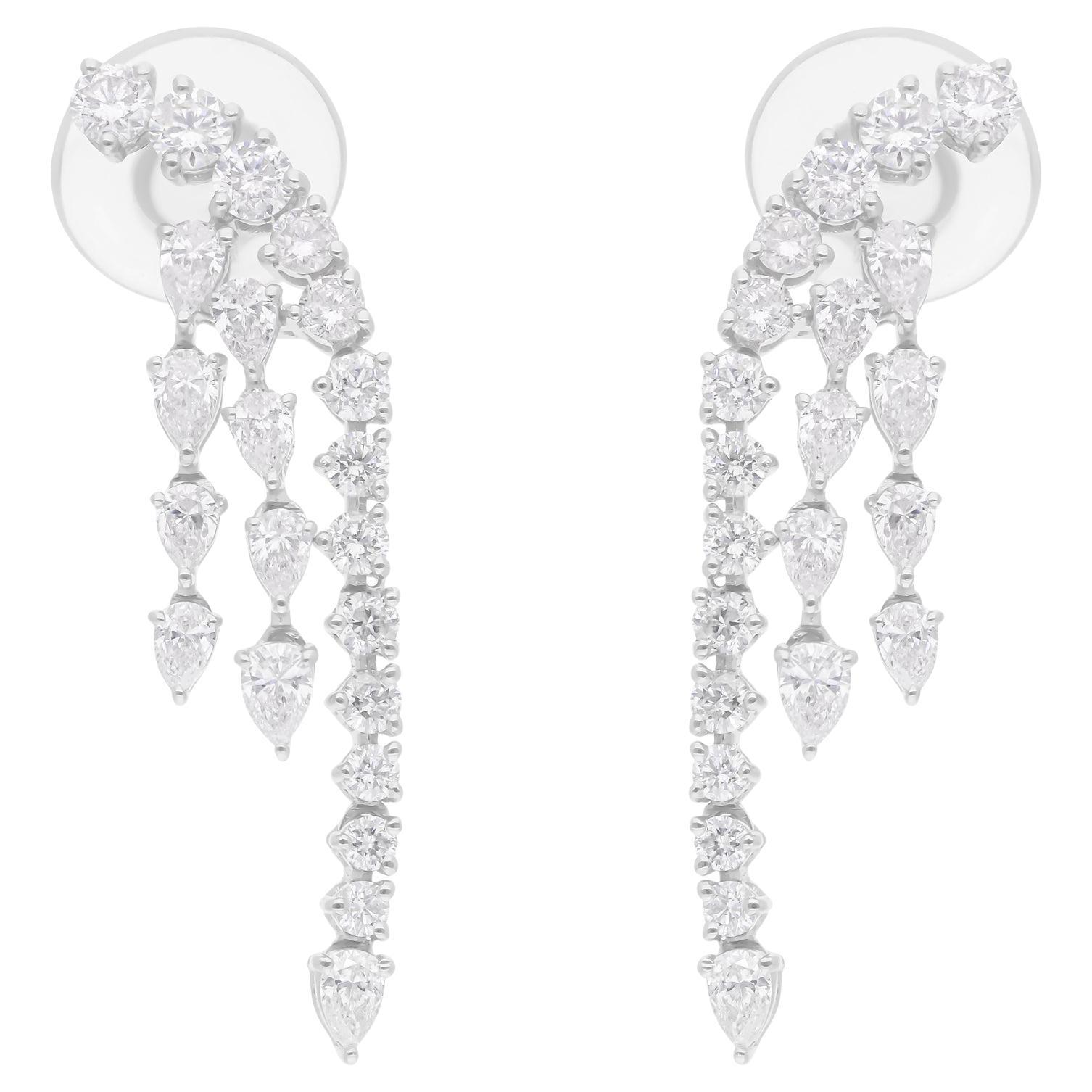 2.10 Carat SI/H Pear Round Brilliant Cut Diamond Earrings 14 Karat White Gold