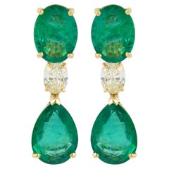 2.10 Carat SI/HI Diamond Dangle Earrings 18 Karat Yellow Gold Emerald Earrings