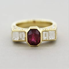 2.10 Carat Unheated Ruby Diamond Gold Ring, AIGS Certified