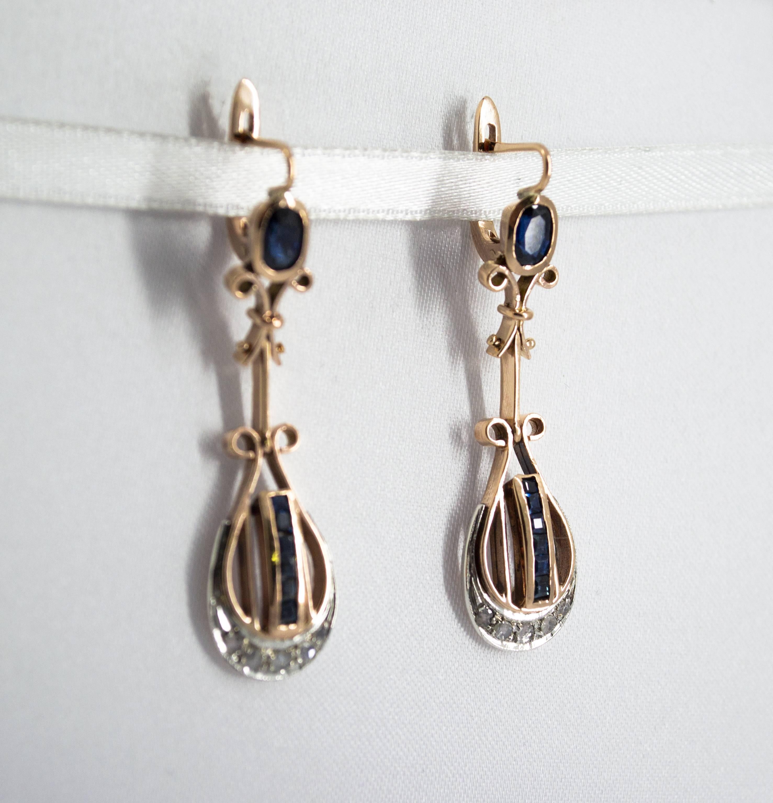 Pendientes de oro amarillo con diamante talla rosa blanco de 2,10 quilates y zafiro azul Corte rosa en venta