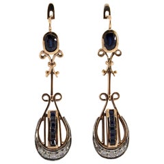 Pendientes de oro amarillo con diamante talla rosa blanco de 2,10 quilates y zafiro azul