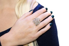 2.10 Carat Yellow White Diamond 18 Karat Gold Flower Cocktail Heart Ring