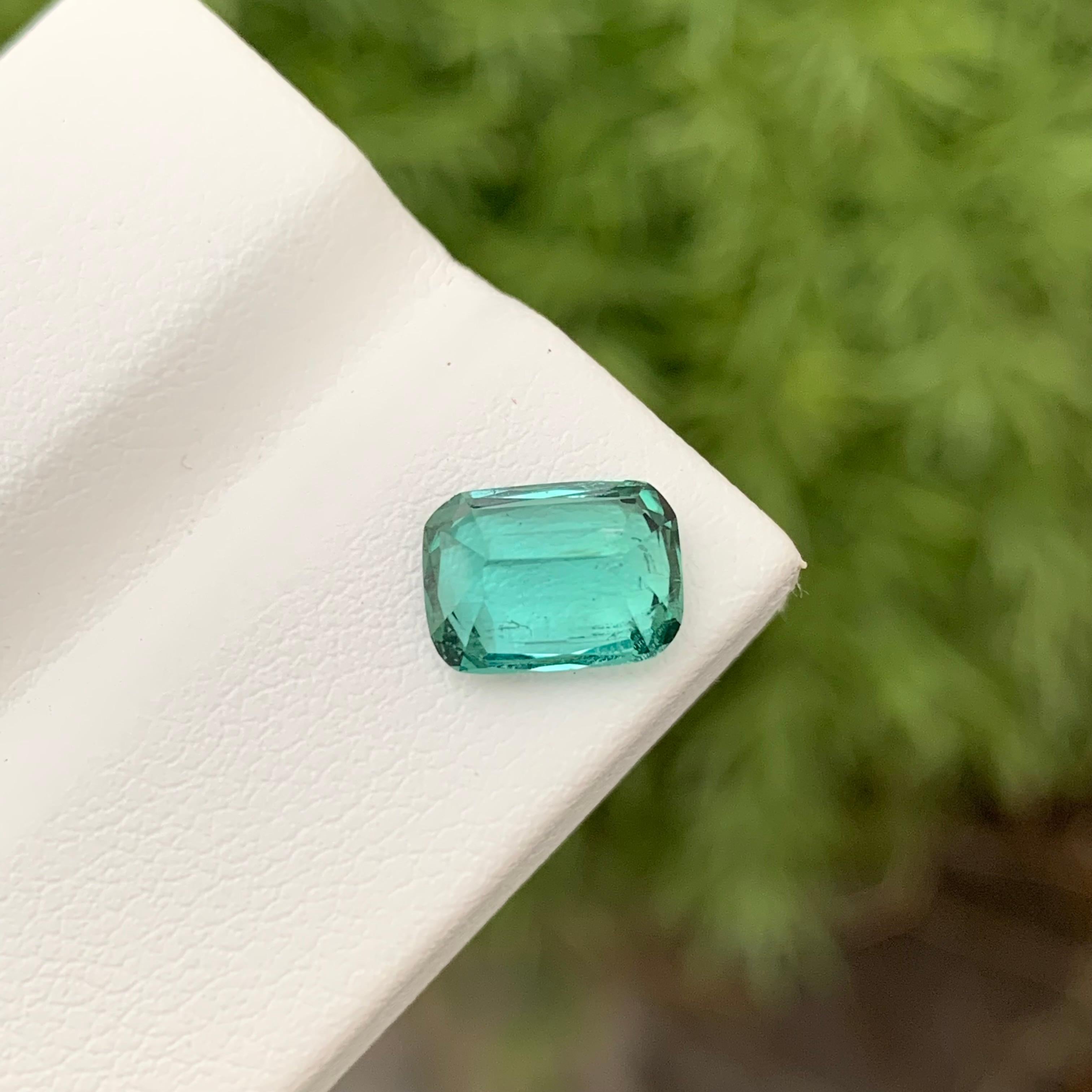 2.10 Carats Natural Loose Bluish Green Tourmaline Cushion Shape Gem For Ring  For Sale 4