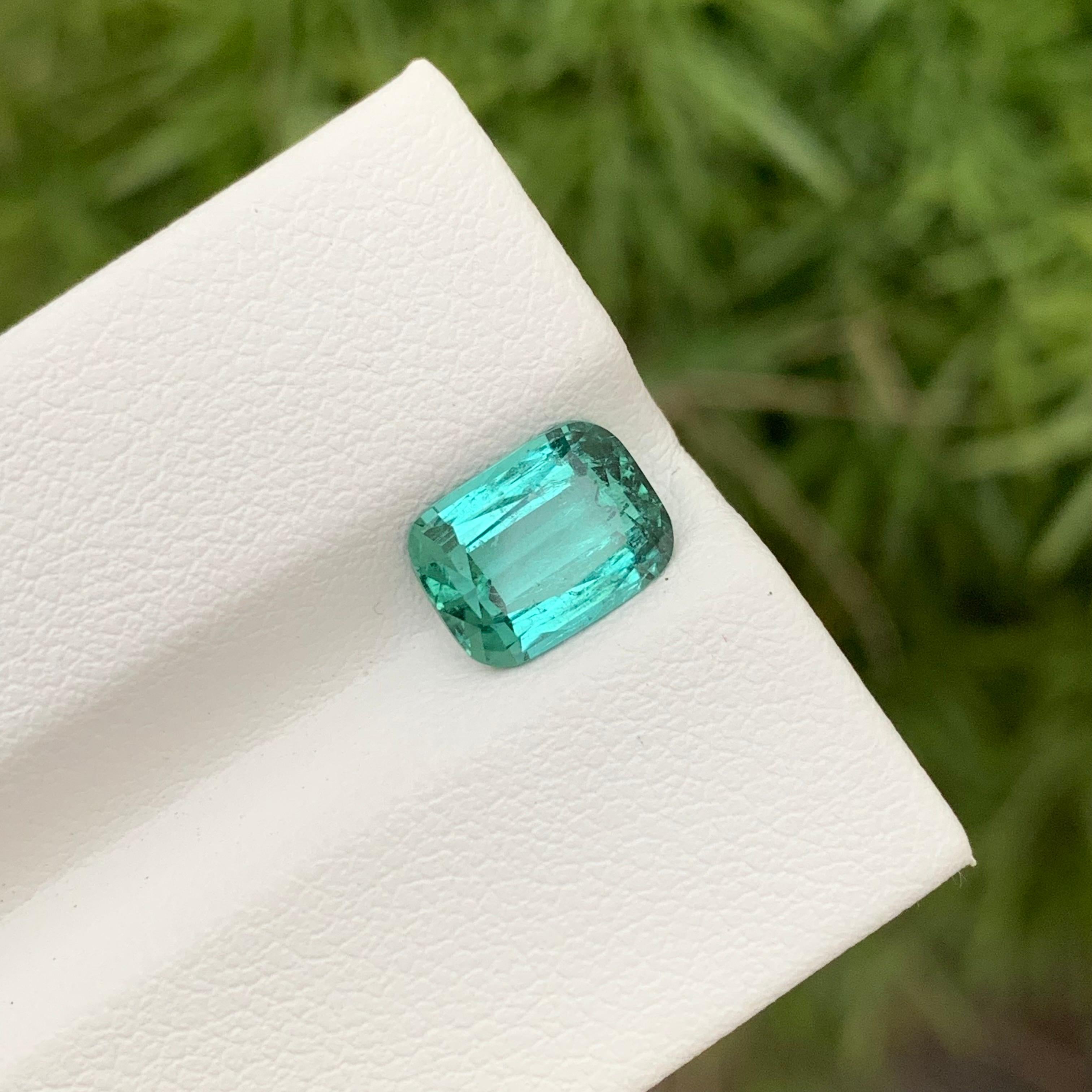 Arts and Crafts 2.10 Carats Natural Loose Bluish Green Tourmaline Cushion Shape Gem For Ring  For Sale