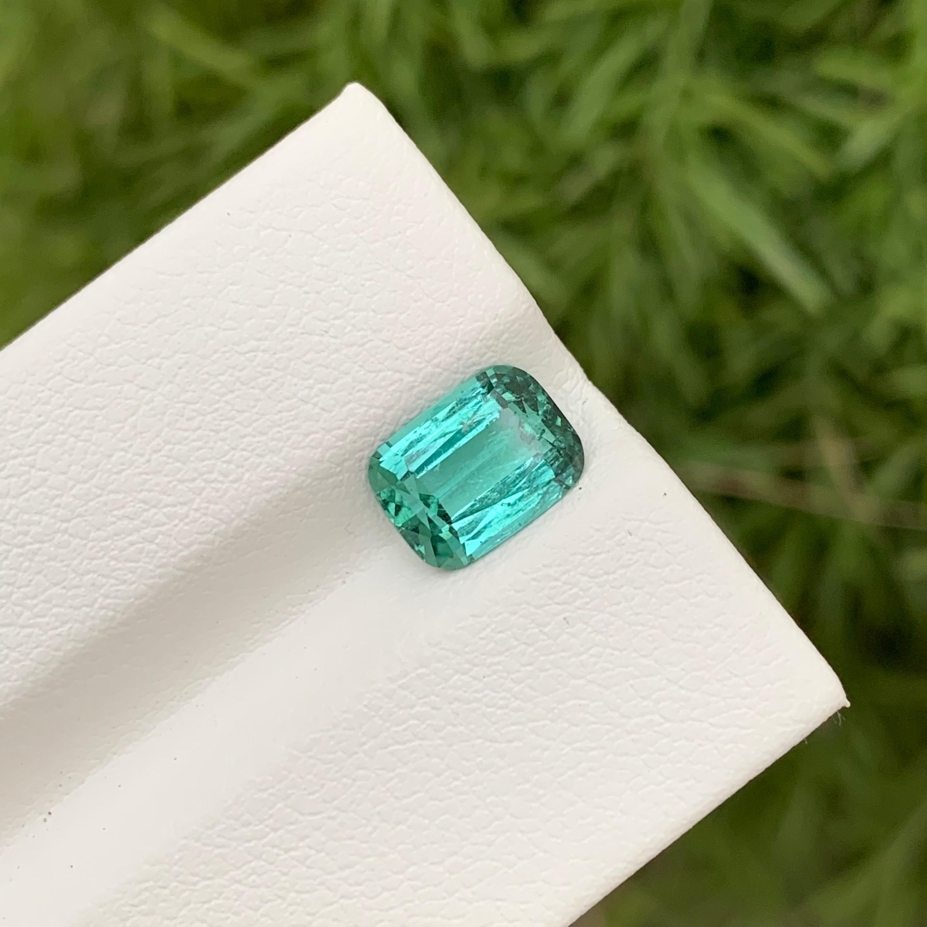 Women's or Men's 2.10 Carats Natural Loose Bluish Green Tourmaline Cushion Shape Gem For Ring  For Sale