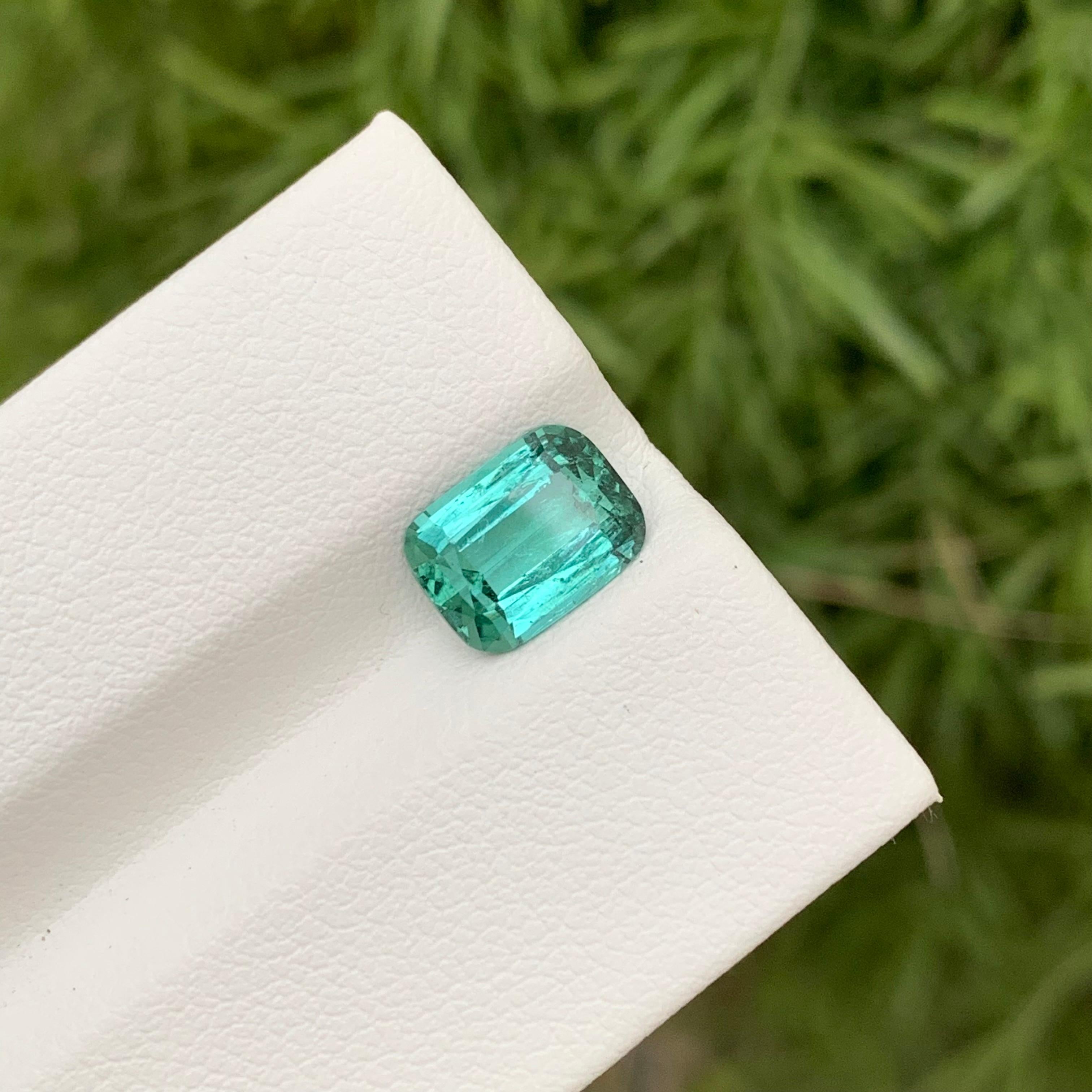 2.10 Carats Natural Loose Bluish Green Tourmaline Cushion Shape Gem For Ring  For Sale 1