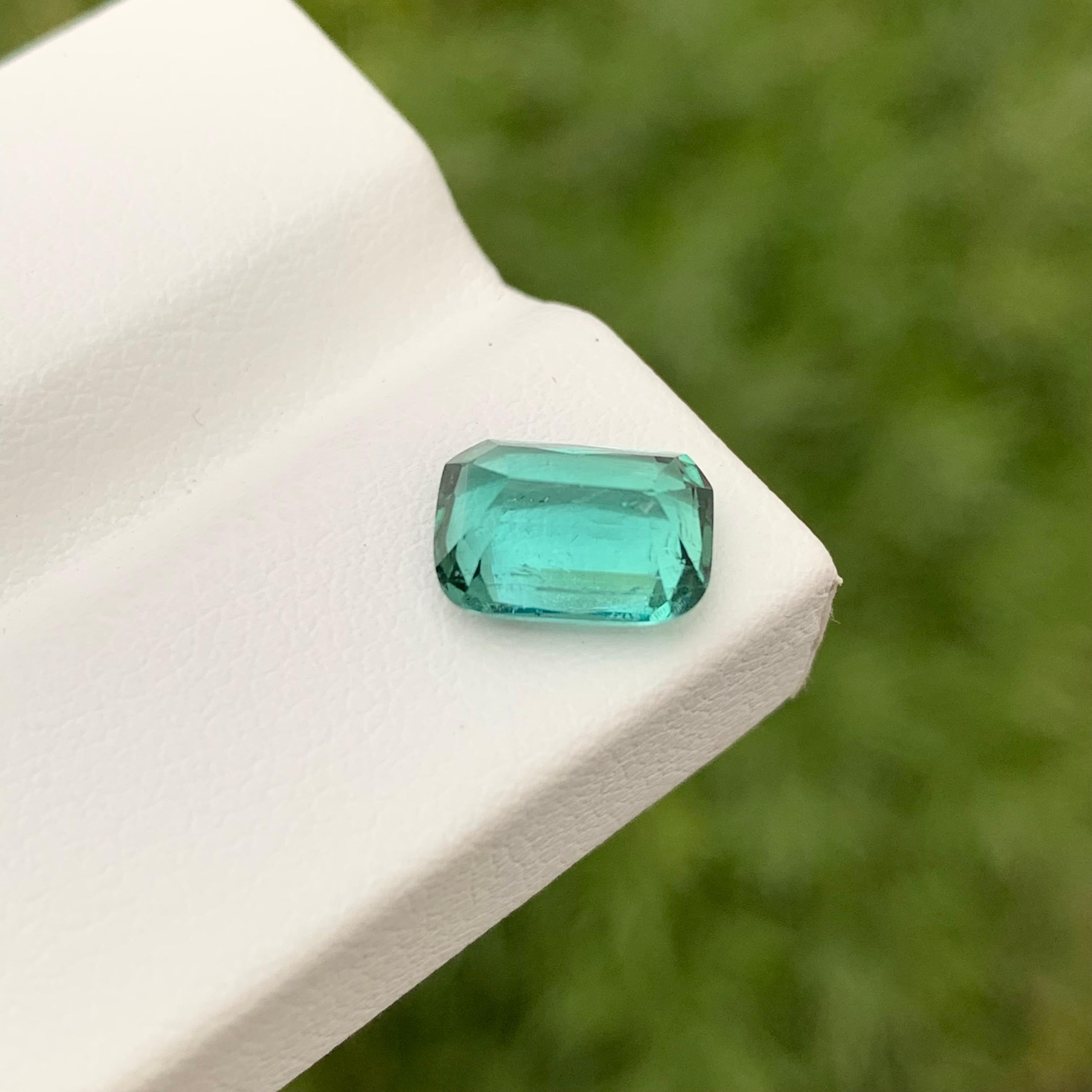 2.10 Carats Natural Loose Bluish Green Tourmaline Cushion Shape Gem For Ring  For Sale 3