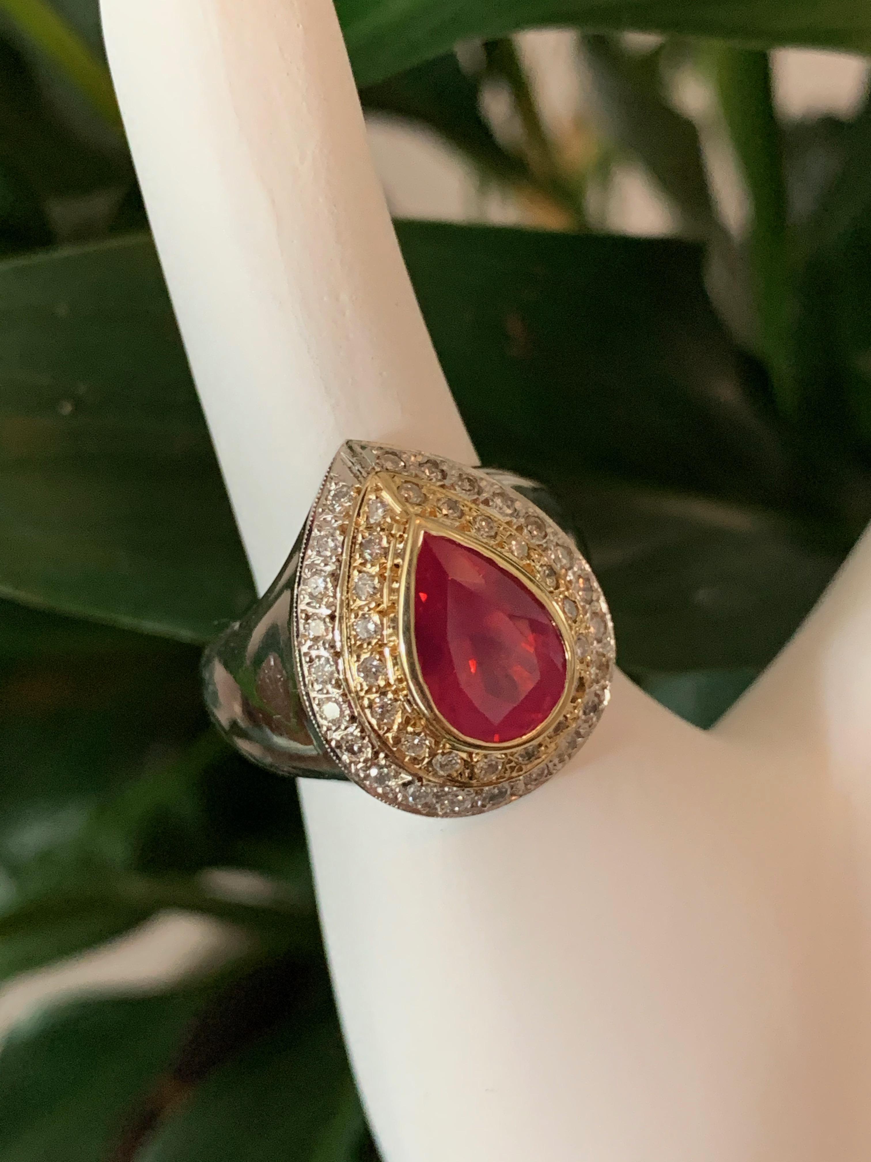 Pear Cut 2.10 Carat Pink Velvet Spinel and Diamond Ring For Sale