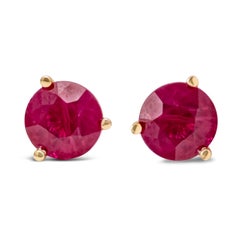2.10 Carats Total Brilliant Round Shape Burmese Ruby Stud Earrings