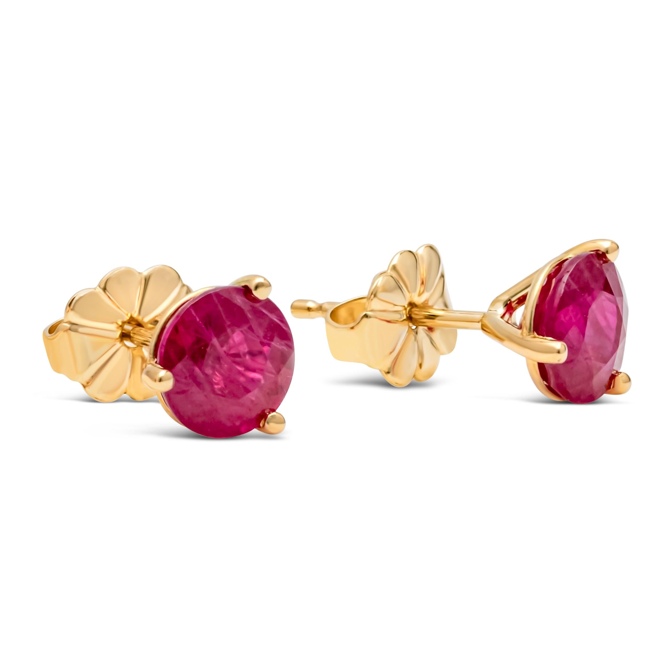 Contemporary 2.10 Carats Total Brilliant Round Shape Burmese Ruby Stud Earrings For Sale