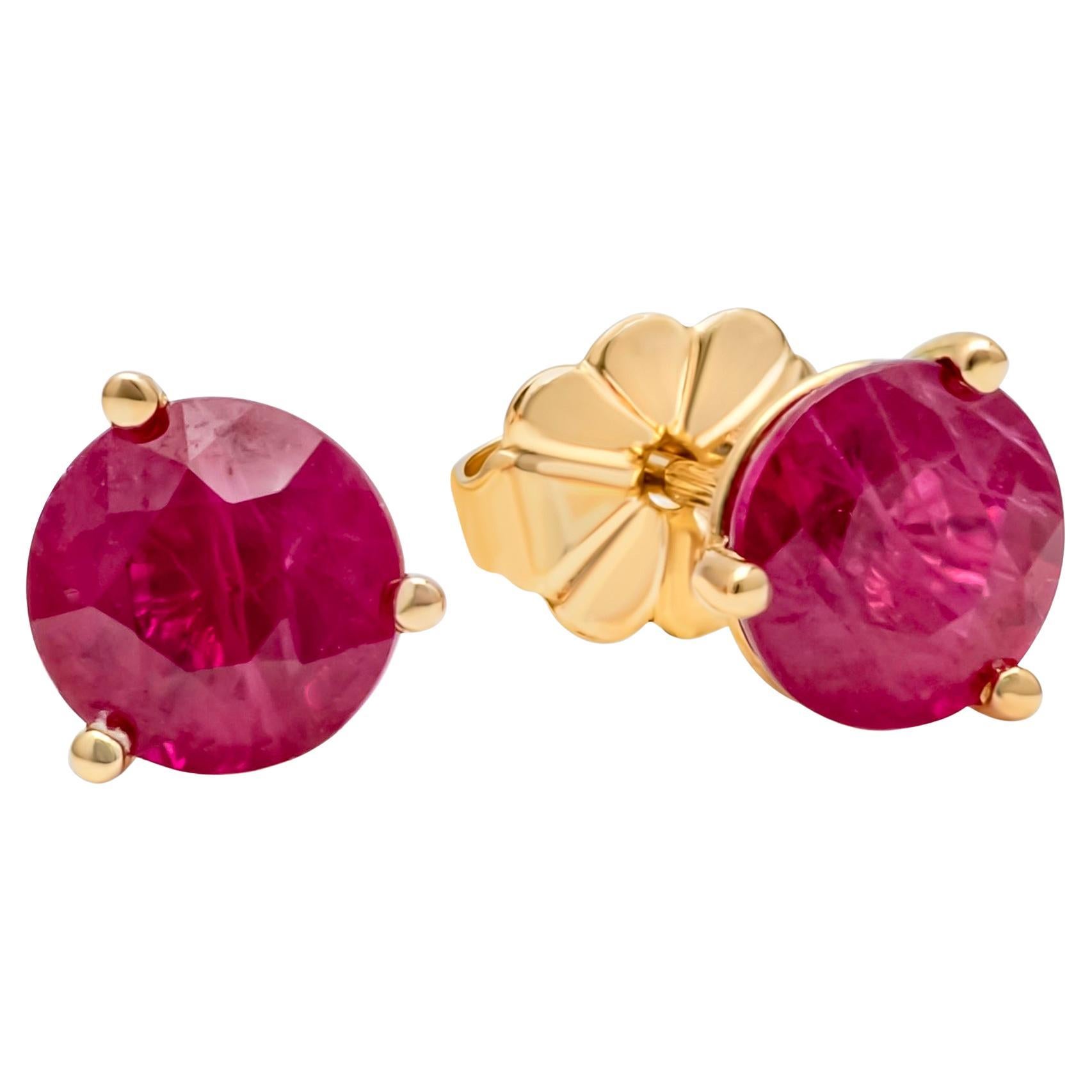 2.10 Carats Total Brilliant Round Shape Burmese Ruby Stud Earrings For Sale