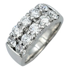 2.10 Carats Total Round Brilliant Diamond Two Row Band Ring 18 Karat White Gold