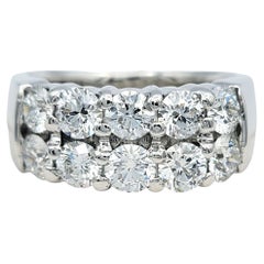 2.10 Carats Total Round Brilliante Diamond Two Row Band Ring 18 Karat White Gold