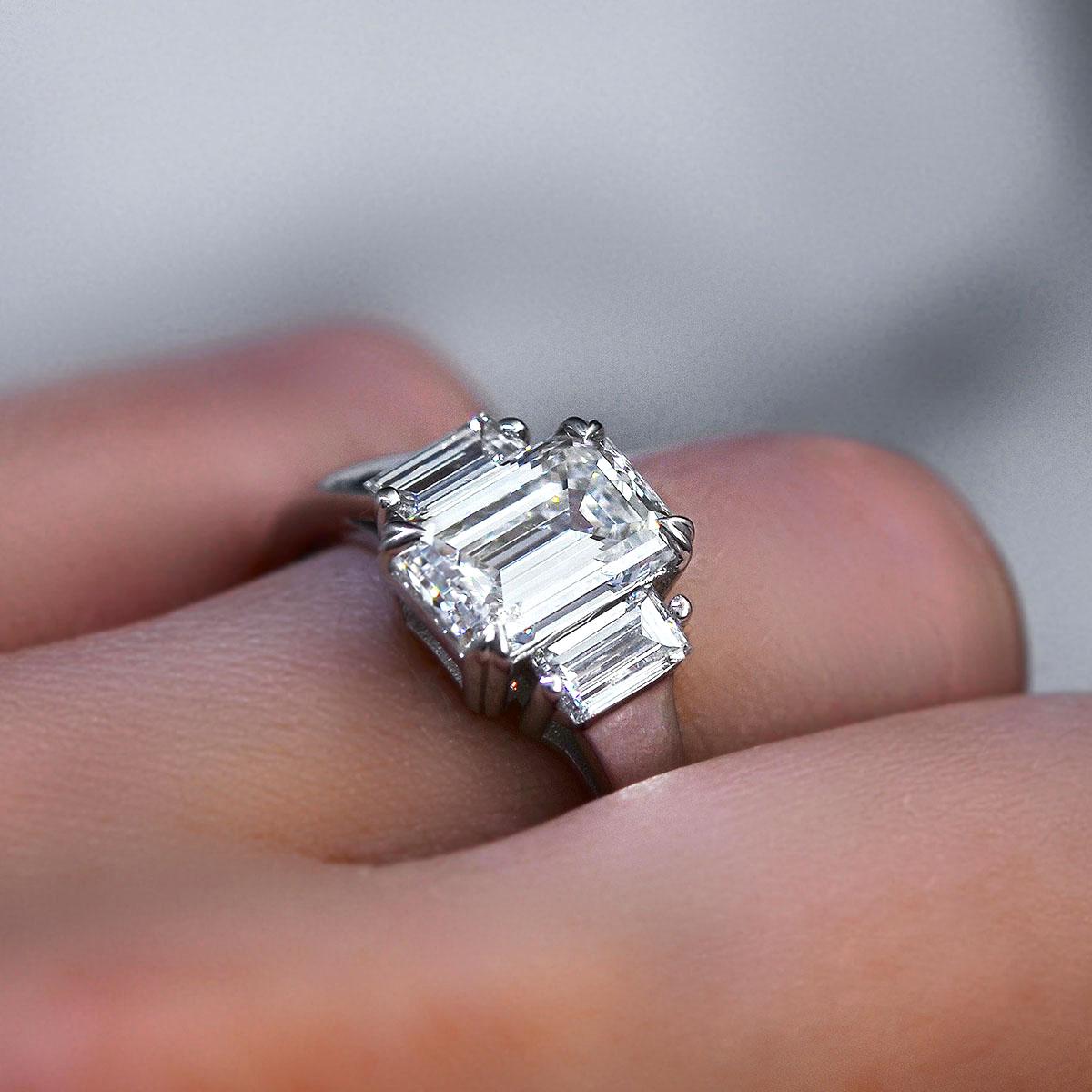 2.10 Ct. 3 Stone Emerald Cut Engagement Ring H Color VVS1 GIA Certified For Sale 3