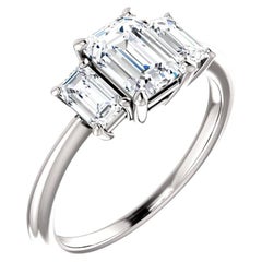 Used 2.10 Ct. 3 Stone Emerald Cut Engagement Ring H Color VVS1 GIA Certified