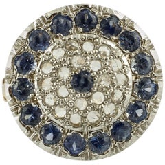 2.10 ct Blue Sapphires, 0.34 ct Diamonds, Rose Gold Silver Classic Retrò Ring