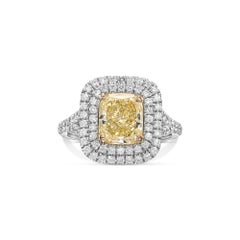 2.10 ct Cushion Y-Z Color Natural Diamond in 18k White Gold Statement Ring