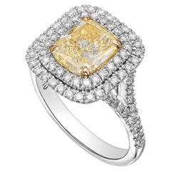 2.10 ct Cushion Y-Z Color Natural Diamond in 18k White Gold Statement Ring
