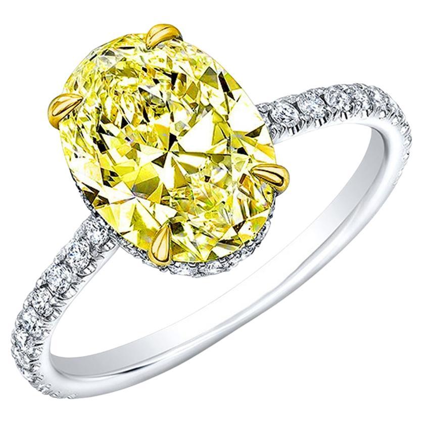 2.10 Carat Hidden Halo Canary Yellow Oval Engagement Ring VS2 Clarity GIA For Sale