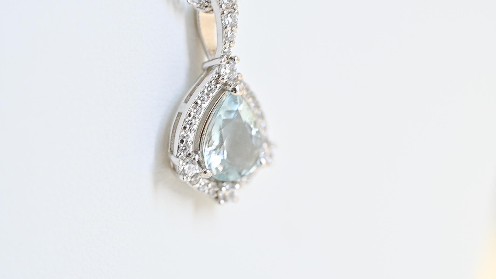 Art déco 2.10 Cts Aquamarine Bridal Wedding Pendant Necklace Sterling Silver Jewelry  en vente