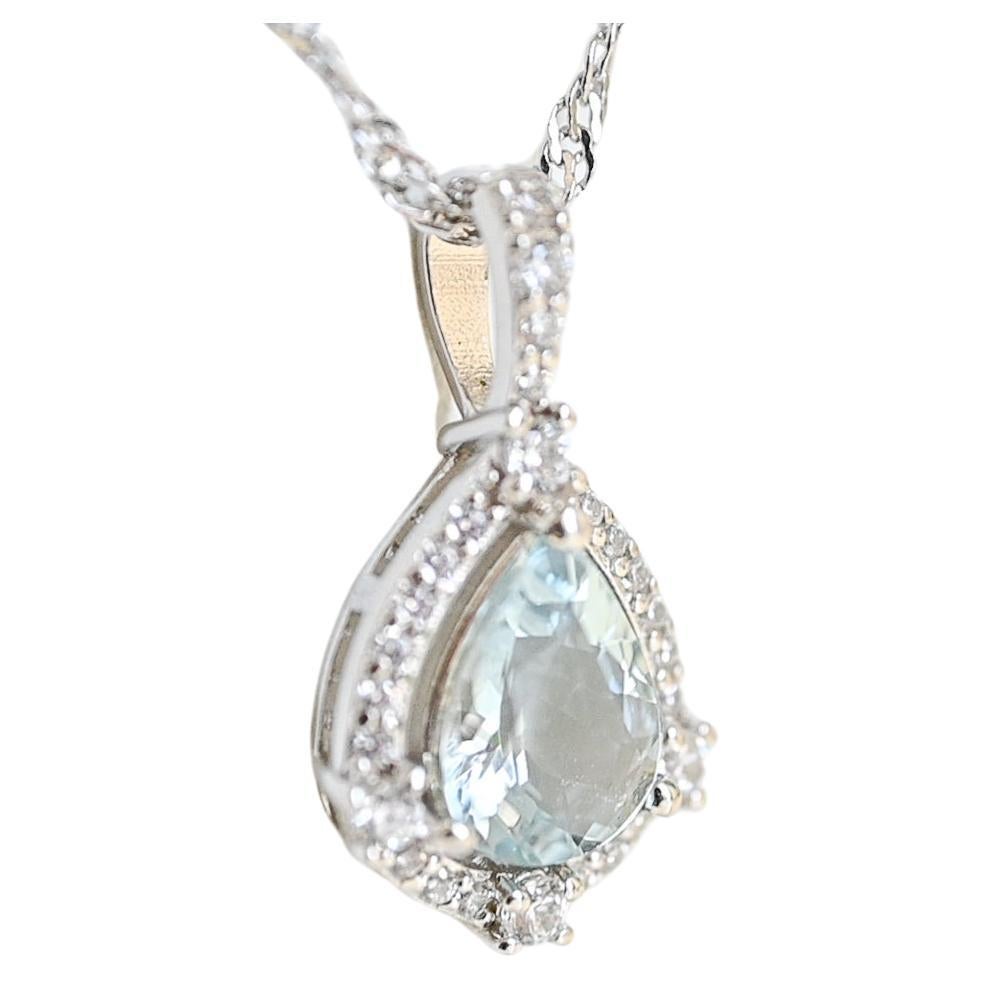 2.10 Cts Aquamarine Bridal Wedding Pendant Necklace Sterling Silver Jewelry  en vente