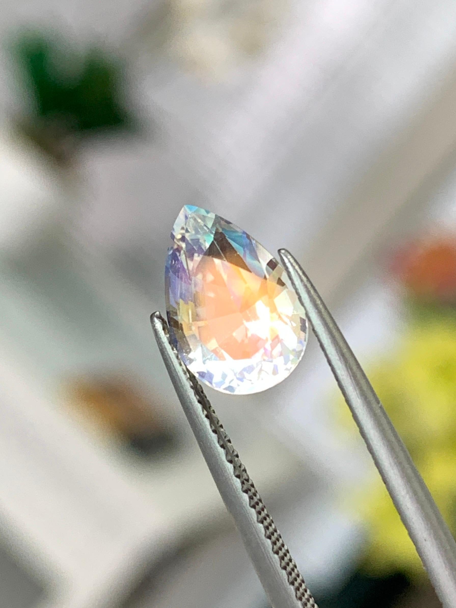 Pear Cut 2.10 Cts Burma Certified Natural Feldspar Moonstone with Multicolor Sheen For Sale
