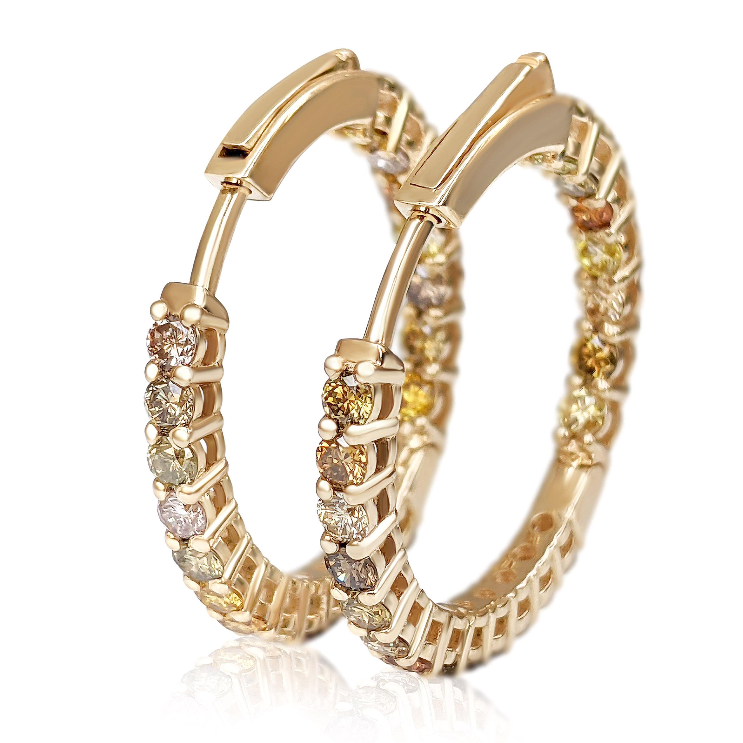 1 NO RESERVE - 2,10cttw Ausgefallene Diamanten, Ohrringe aus 14 Karat Gelbgold (Art déco)