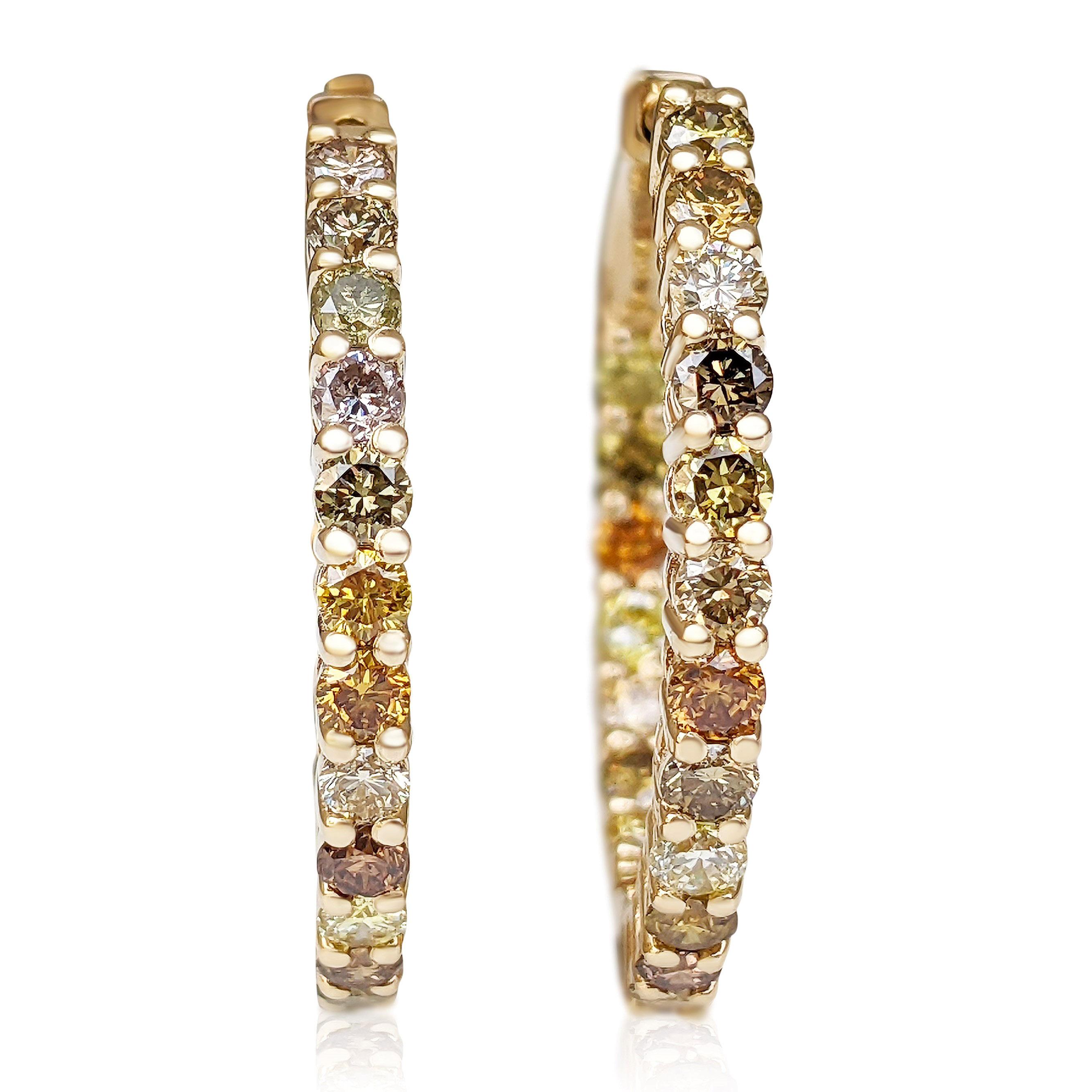 1 NO RESERVE - 2,10cttw Ausgefallene Diamanten, Ohrringe aus 14 Karat Gelbgold (Rundschliff)