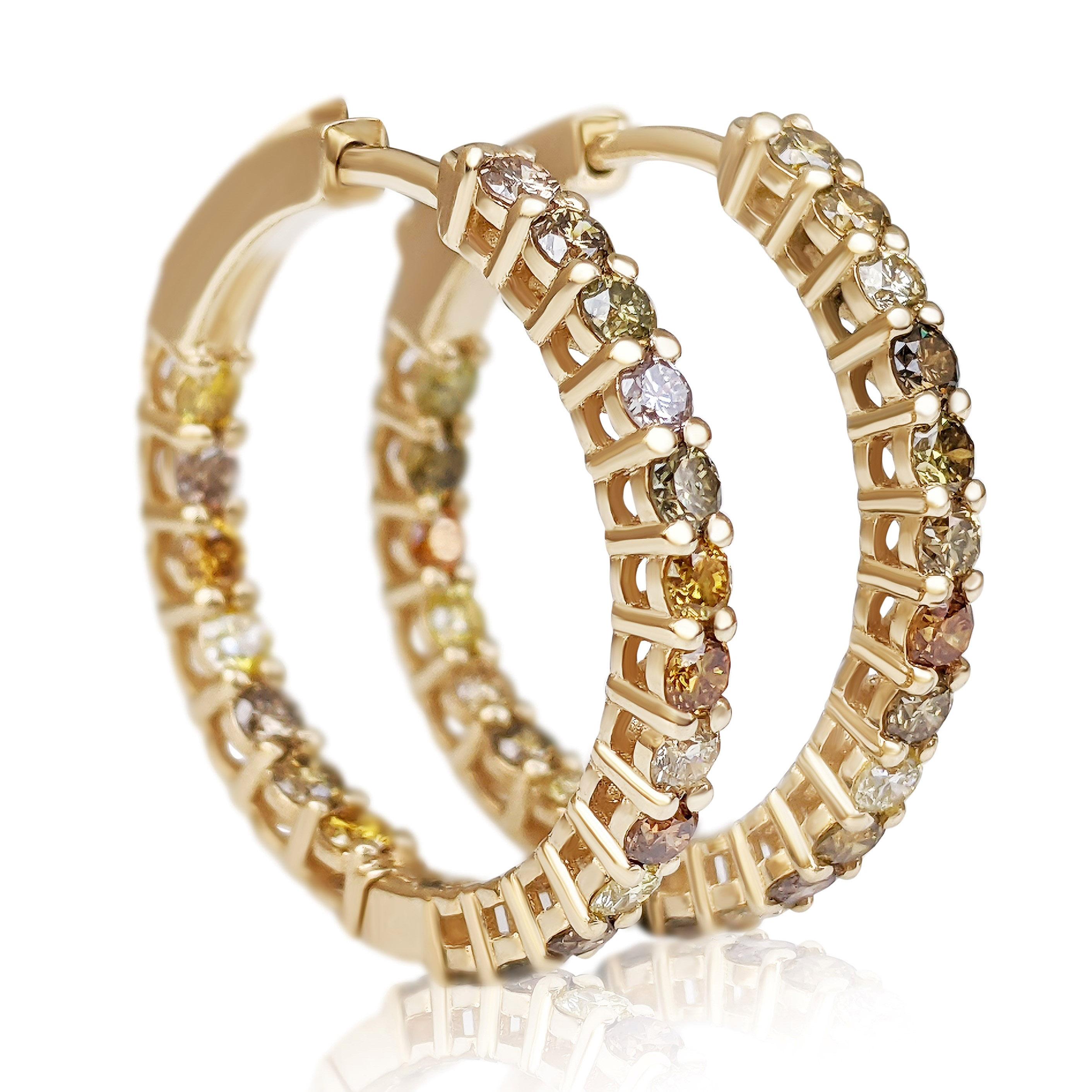 1 NO RESERVE - 2,10cttw Ausgefallene Diamanten, Ohrringe aus 14 Karat Gelbgold im Zustand „Neu“ in Ramat Gan, IL