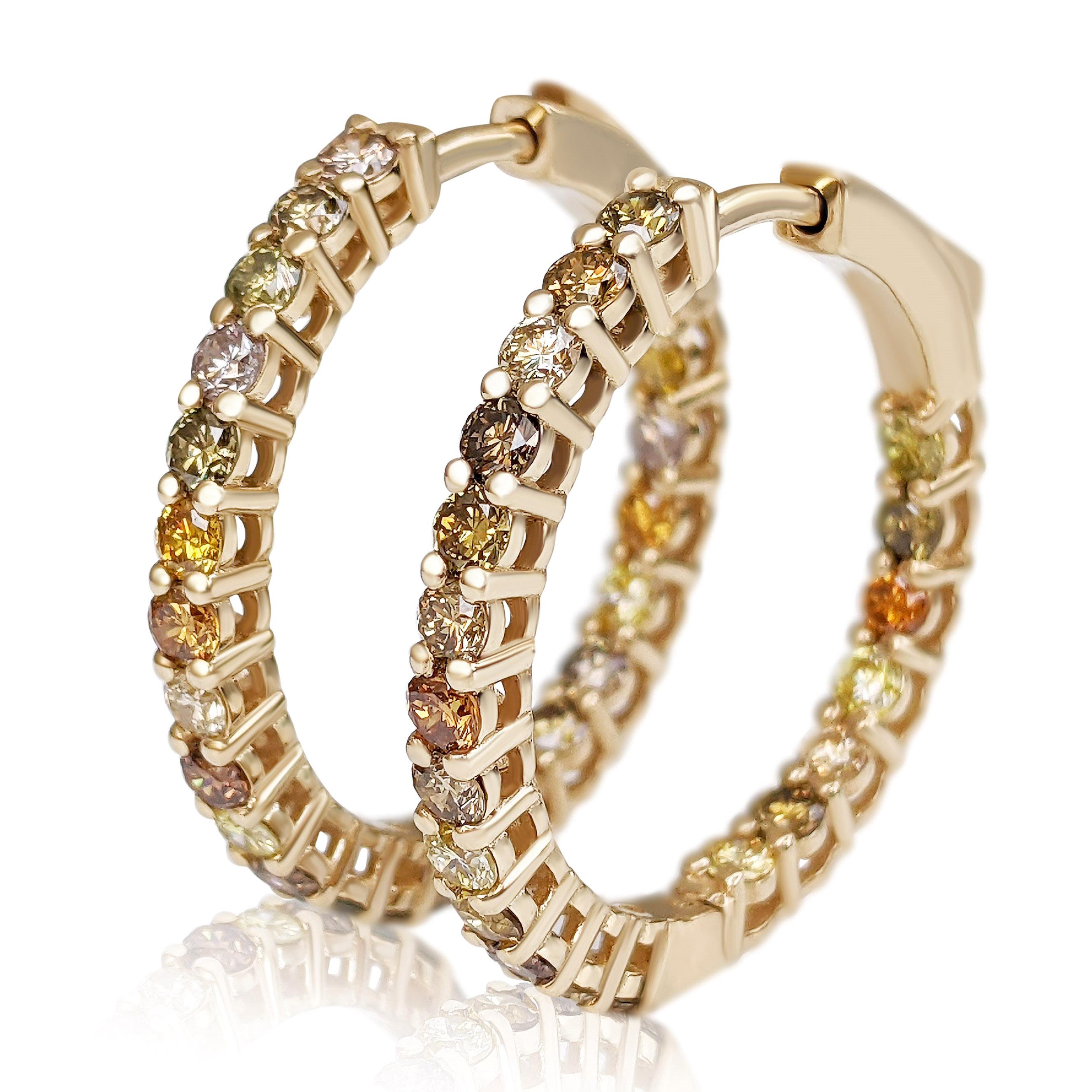 1 NO RESERVE - 2,10cttw Ausgefallene Diamanten, Ohrringe aus 14 Karat Gelbgold Damen