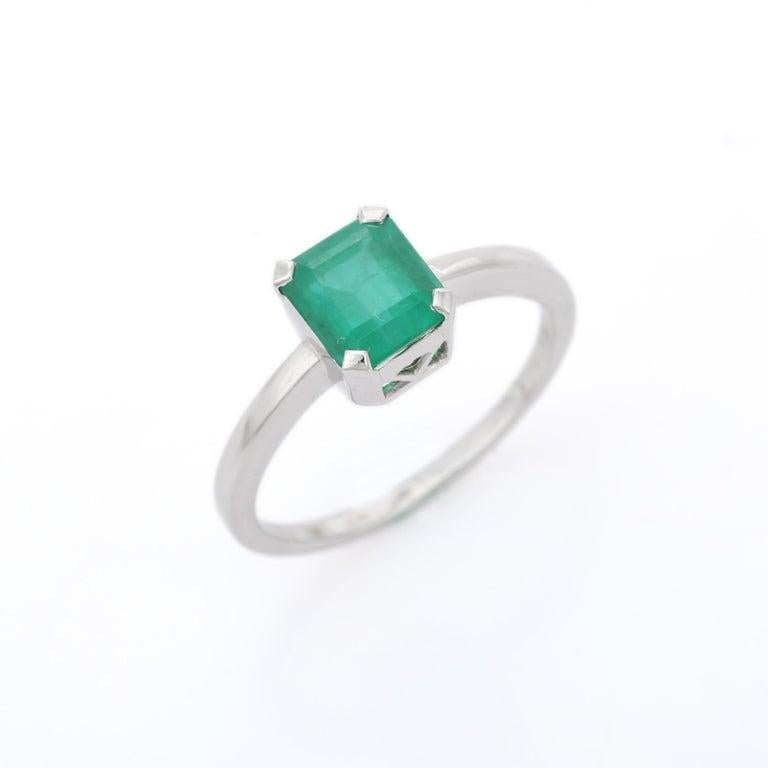 For Sale:  2.10 CTW Natural Octagon Cut Emerald Solitaire Ring in 18k White Gold 3