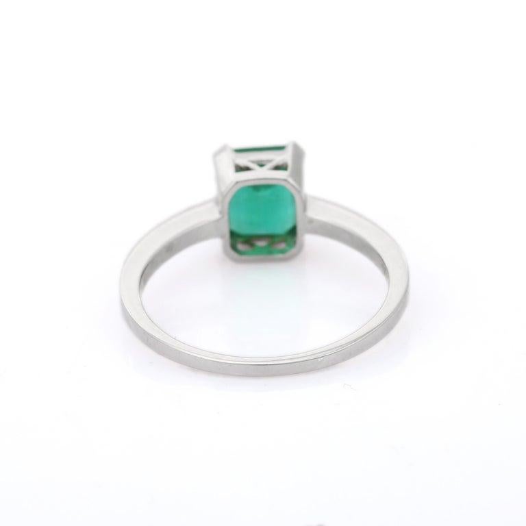 For Sale:  2.10 CTW Natural Octagon Cut Emerald Solitaire Ring in 18k White Gold 8