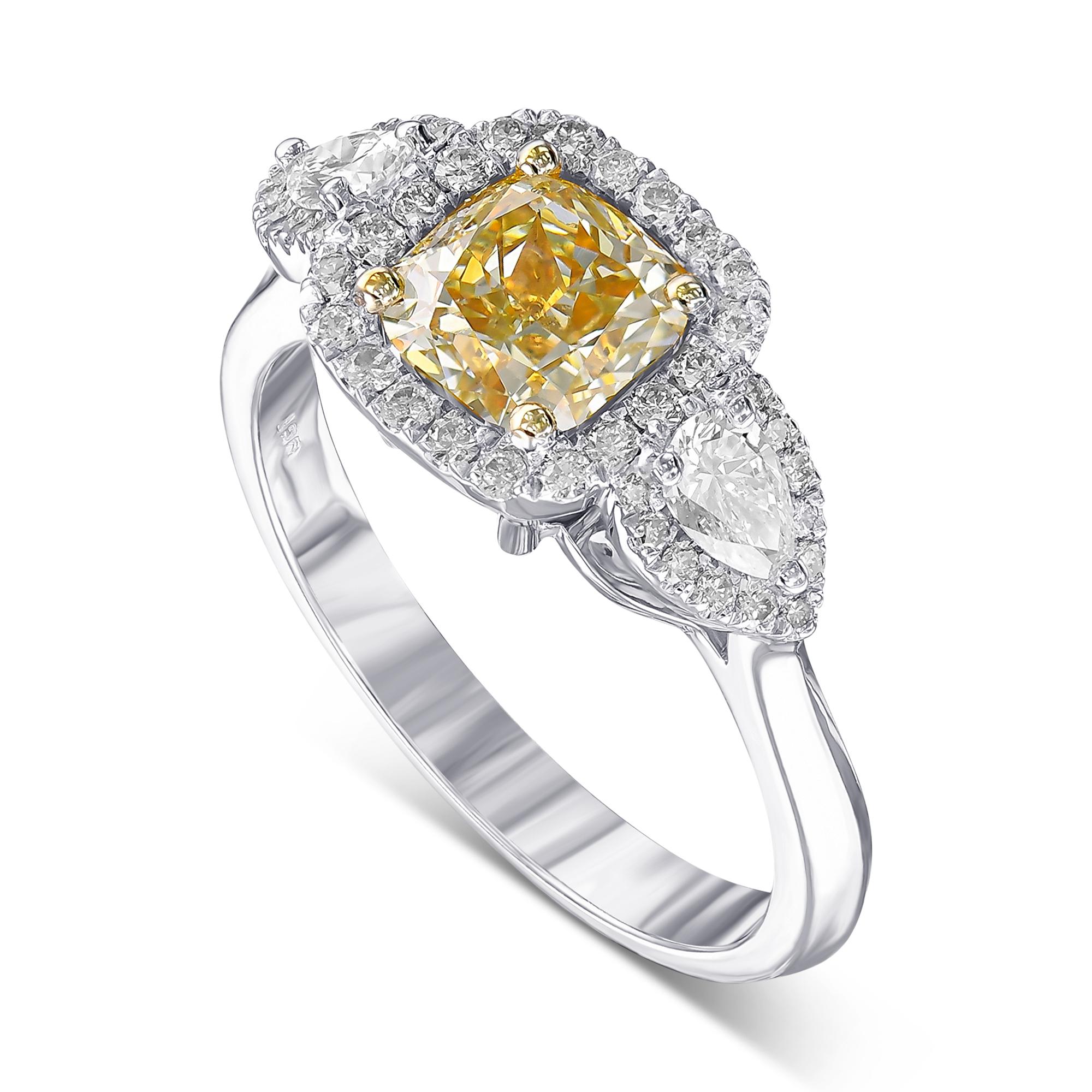 Cushion Cut 2.10 TCW Fancy Brownish Greenish Yellow Diamond, 18Kt White Gold, Ring