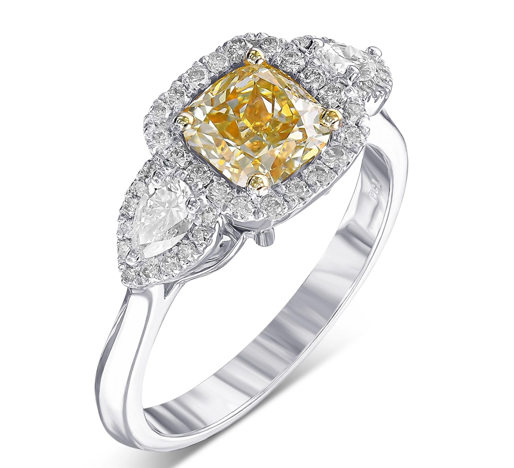 2.10 TCW Fancy Brownish Greenish Yellow Diamond, 18Kt White Gold, Ring In New Condition In Ramat Gan, IL