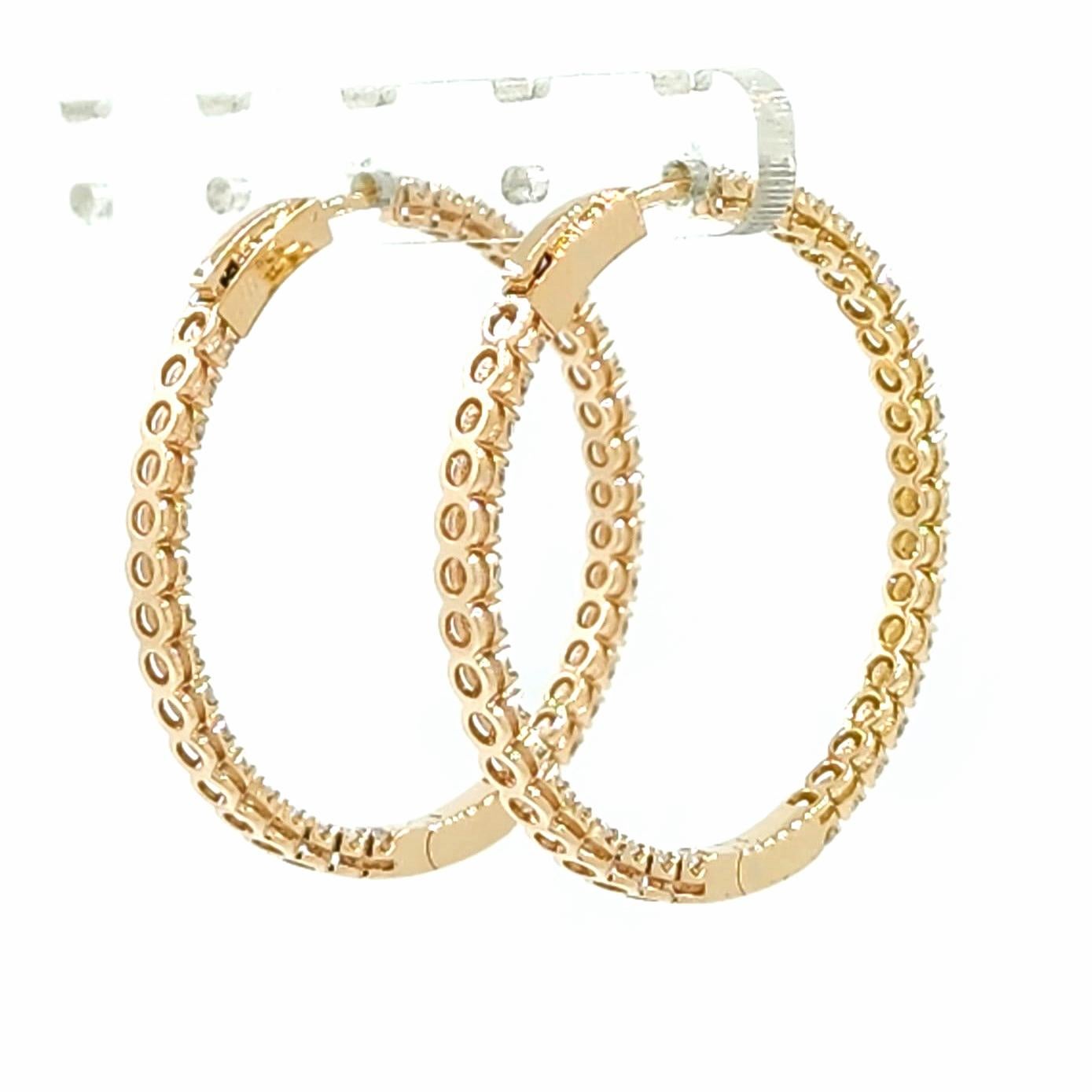 Contemporary 2.10 Total Carat Diamond Hoop Earrings in 18 Karat Rose Gold For Sale