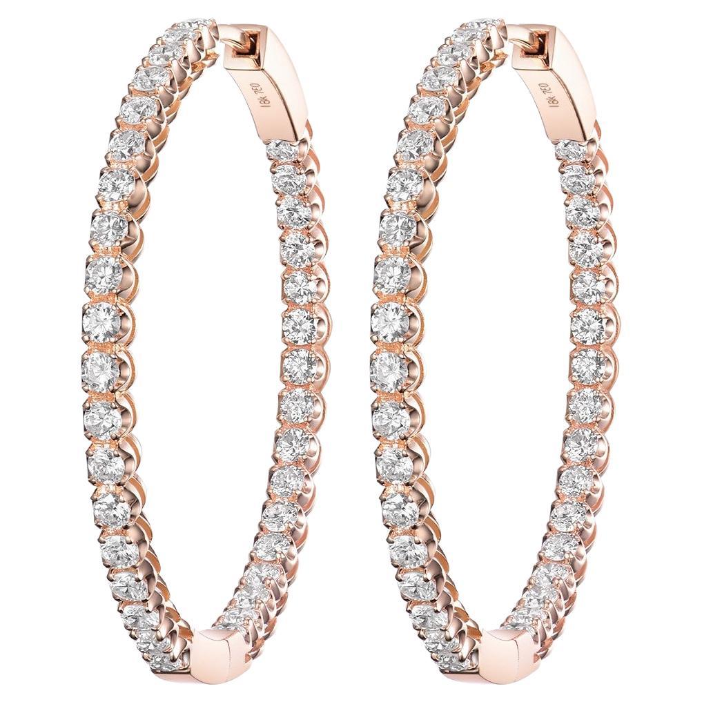 2.10 Total Carat Diamond Hoop Earrings in 18 Karat Rose Gold For Sale