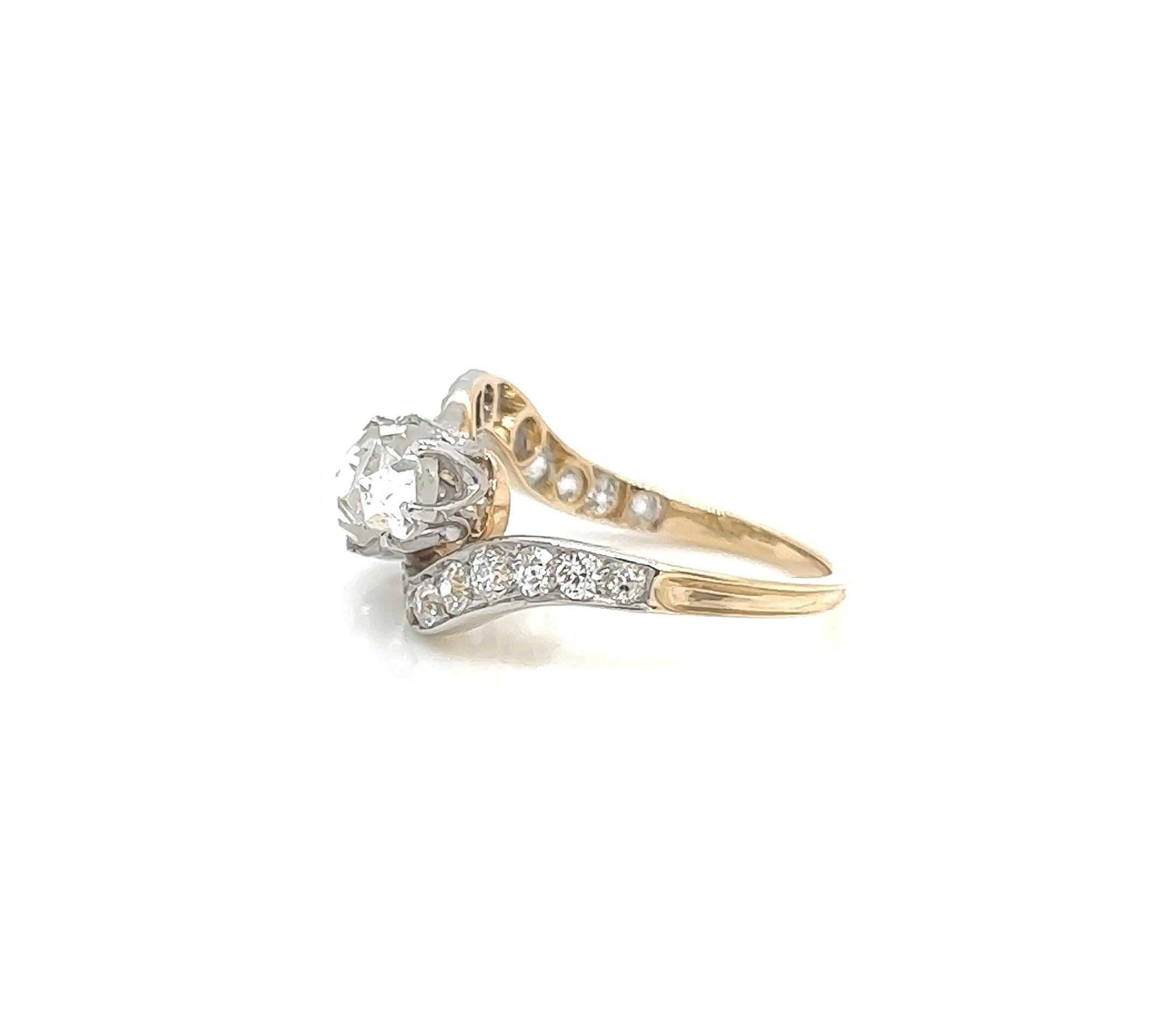 Women's 2.10 Total Carat Three-Stone Vintage Gold Ring with Pave Diamonds For Sale