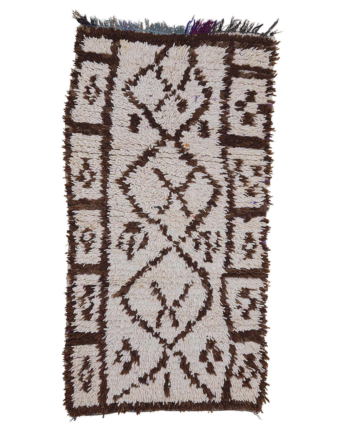 2'10" x 5'5" Lilium Marrón, Marfil Alfombra Vintage de Lana Marroquí Hecha a Mano en venta