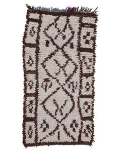 2'10" x 5'5" Lilium Marrón, Marfil Alfombra Vintage de Lana Marroquí Hecha a Mano