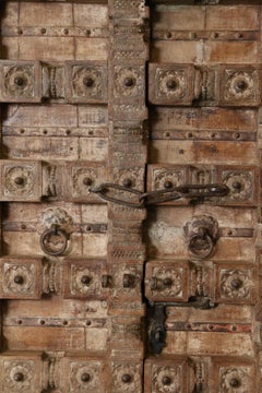 210 Years Old Heavily Fortified Solid Teak Wood Door from a Village Temple