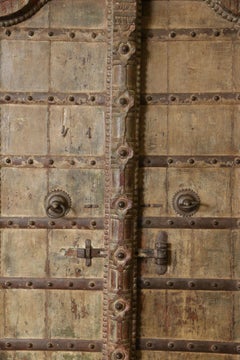 210 Years Old Heavily Fortified Solid Teak Wood Door from a Village Temple