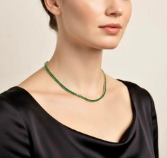 21.00 Carat AAA Colombian Emerald Tennis Necklace 18 Karat Yellow Gold