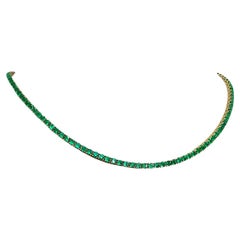 21.00 Carat AAA Colombian Emerald Tennis Necklace 18 Karat Yellow Gold