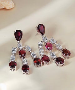 21.00 Ct Rubellite Tourmalines 7.00 Ct Diamonds 18k Gold Earrings