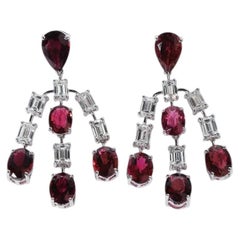 21.00 Ct Rubellite Tourmalines 7.00 Ct Diamonds 18k Gold Earrings